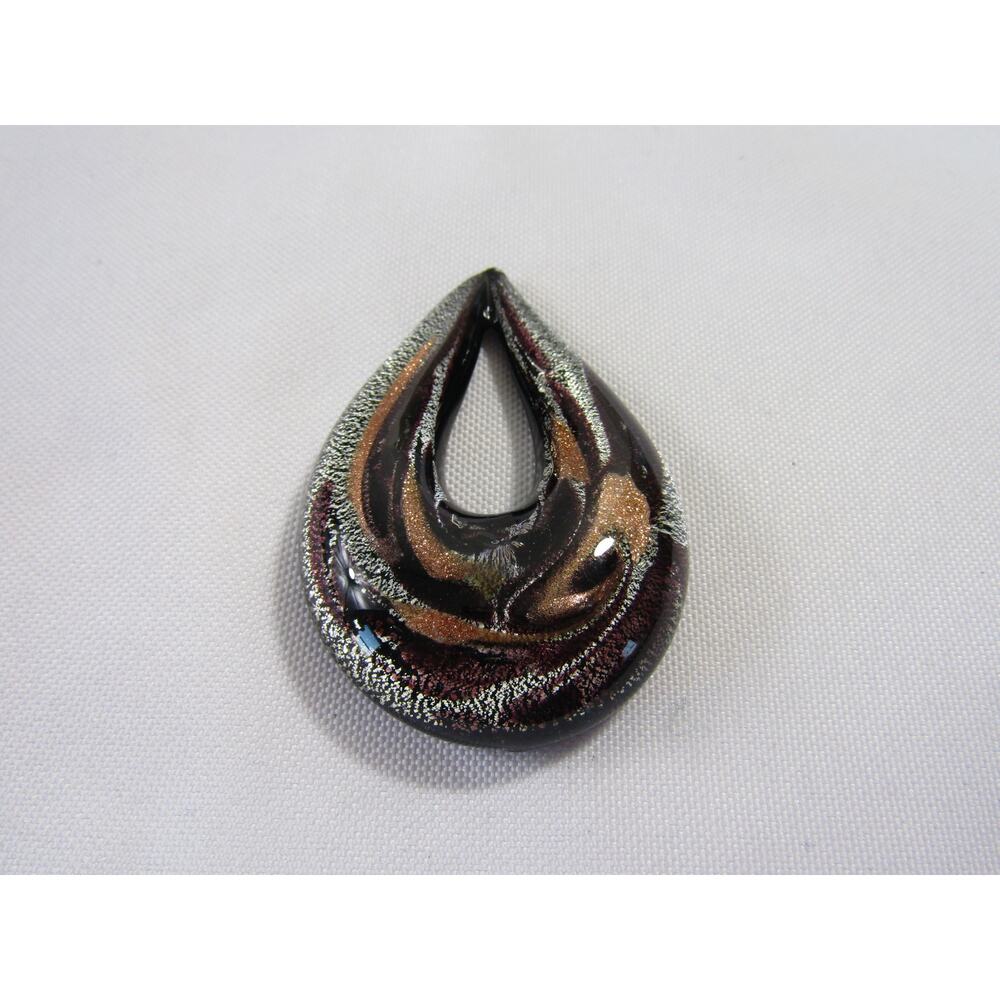 Black Silver Gold Art‎ Glass Teardrop Pendant VTG 2" Sparkle Whimsygoth Cottage
